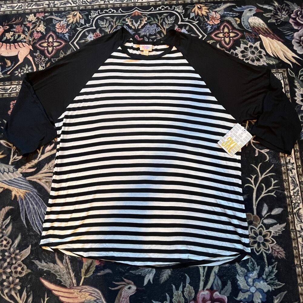 LuLaRoe Randy Womens Raglan Baseball Tee 3XL Black White Striped Stretch NWT